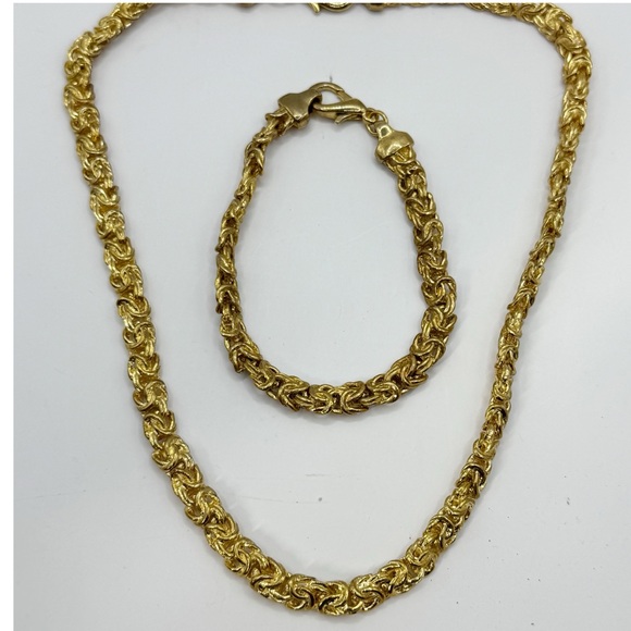Vintage gold tone Byzantine chain chunky necklace and bracelet set XL - Picture 2 of 7